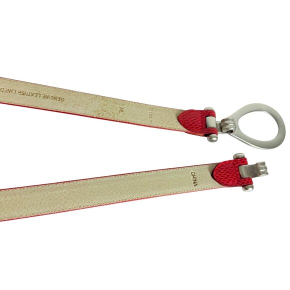 Chicos Red Snakeskin Embossed Belt Size M/L Y2K Silver Tone Fisherman Hook Loop - Picture 5 of 14